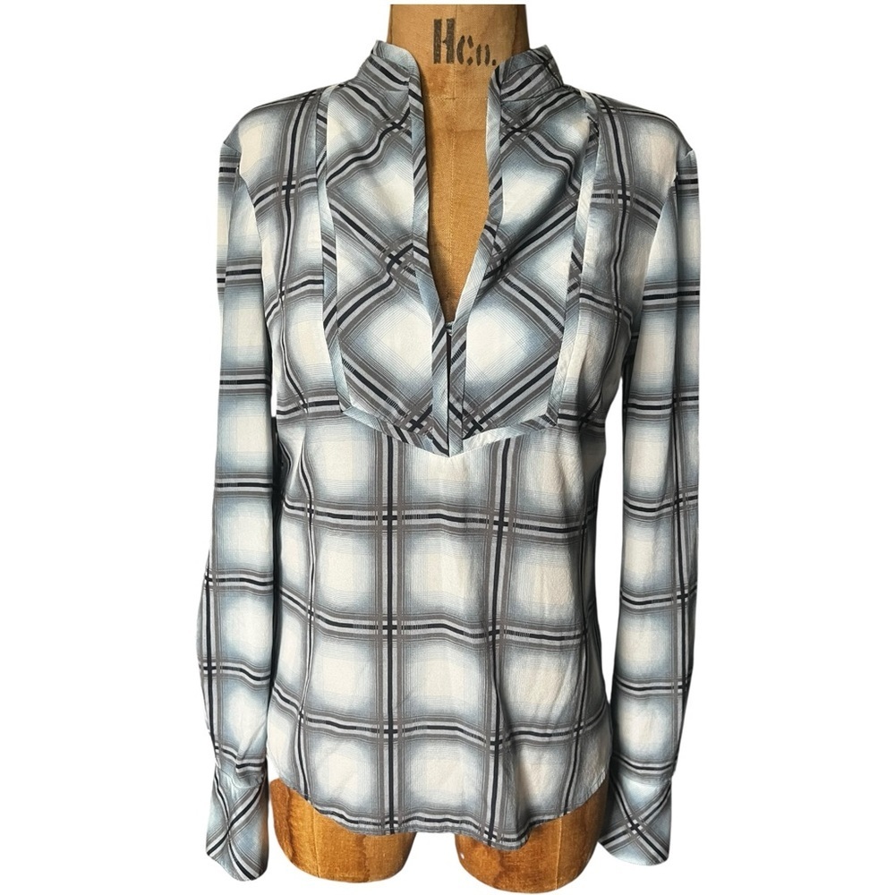 BCBGMaxAzria Plaid Blouse in Blue and White NWOT XS
